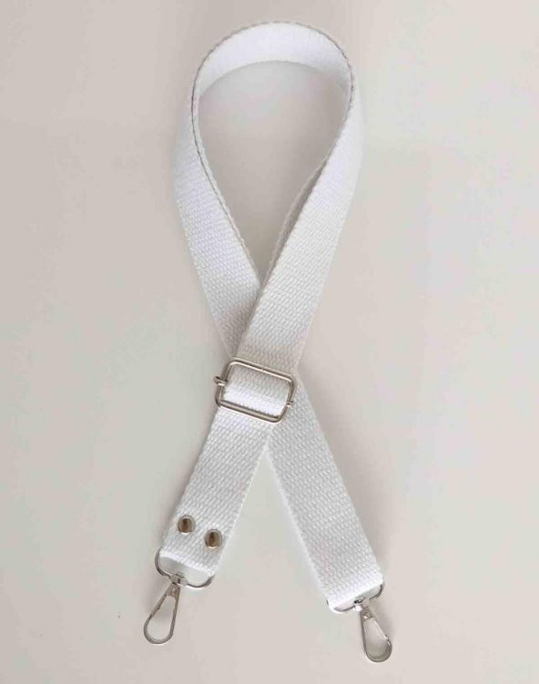 Angel Çanta Aksesuar Beyaz Pamuklu Kolon Ayarlamalı Çanta Sapı Gümüş Metal ürün görseli 1