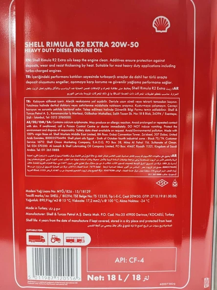 SHELL RİMULA R2 EXTRA 20W-50 18 Litre - Resim 2