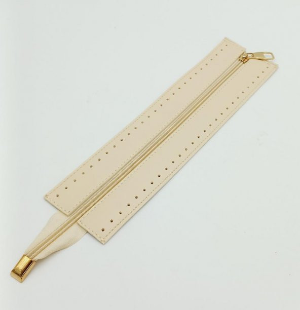 Angel Çanta Aksesuar Krem Renk 28 Cm Derili Fermuar Light Gold Metalli ürün görseli 1