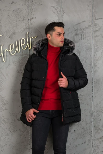 SLİMFİT KAPŞONLU İÇİ ASTARLI ERKEK SPOR KAPİTONE MONT ürün görseli 1