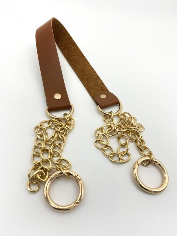 Angel Çanta Aksesuar Tek Kat Suni Deri Taba Renk İnce Zincirli Sap Light Gold Metal ürün görseli 1