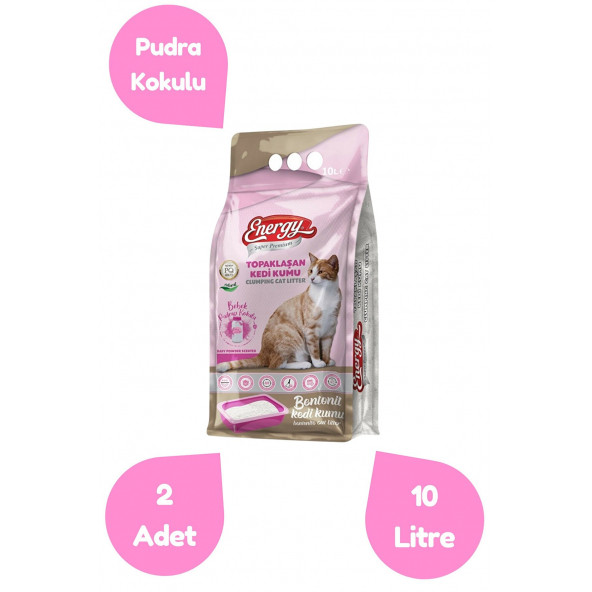 Energy Bentonit Kedi Kumu Bebek Pudrası Kokulu 10 Lt x 2 Adet 20 Lt ürün görseli 1