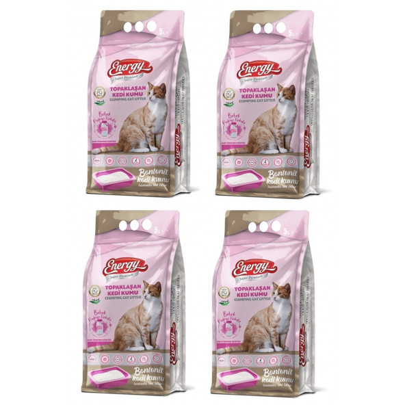 Energy Bentonit Kedi Kumu Bebek Pudrası Kokulu 5 Lt x 4 Adet 20 Lt ürün görseli 1