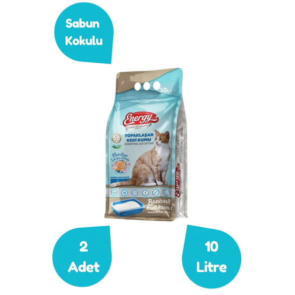 Energy Bentonit Kedi Kumu Marsilya Sabunu Kokulu 10 Lt X 2 Adet 20 Lt ürün görseli 1