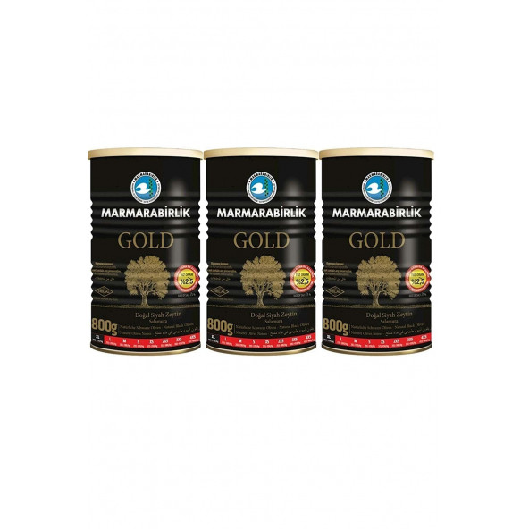 Marmarabirlik Gold Siyah Zeytin 800 Gr 201-230 Xl 3 Adet ürün görseli 1