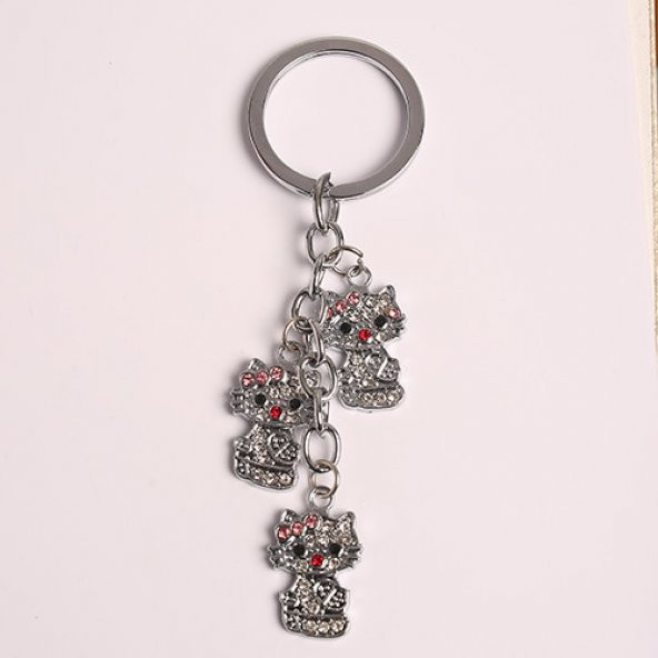 TAŞLI KEDİ TASARIMLI METAL -ÇELİK ANAHTARLIK/MDL-1435 ürün görseli 1
