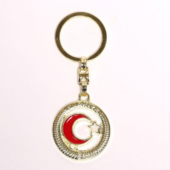GOLD RENGİ AY-YILDIZ TEMALI ÇELİK ANAHTARLIK/MDL-1764 ürün görseli 1