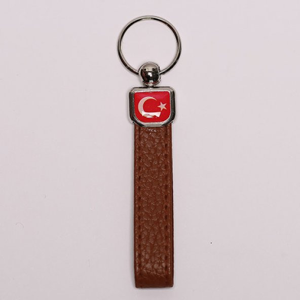 KAHVERENGİ DERİ SAPLI ÇELİK ANAHTARLIK/MDL-1775 ürün görseli 1