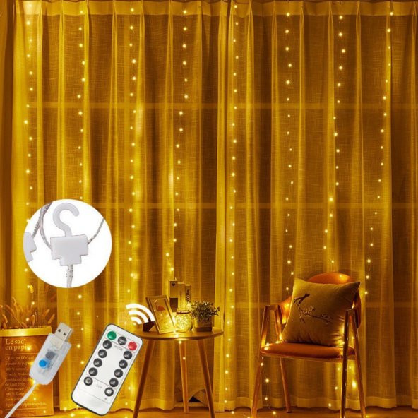 Peri Telli Led Perde Led Işık Kumandalı 300 Ledli 3X3 Metre Usbli 8 Animasyonlu Günışığı ürün görseli 1