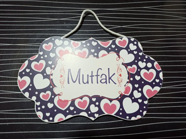 gik Mutfak Oda İsimlik Ahşap Kapı İsimliği Kalpli Desen ürün görseli 1