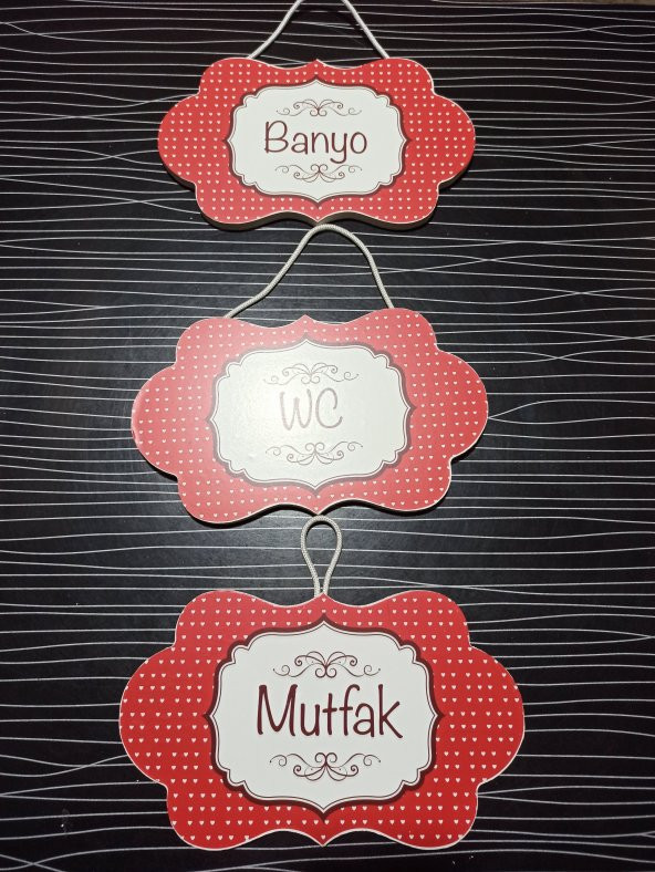 gik 3lü Set Oda İsimlik Mutfak Banyo Wc Kapı İsimliği Kırmızı ürün görseli 1