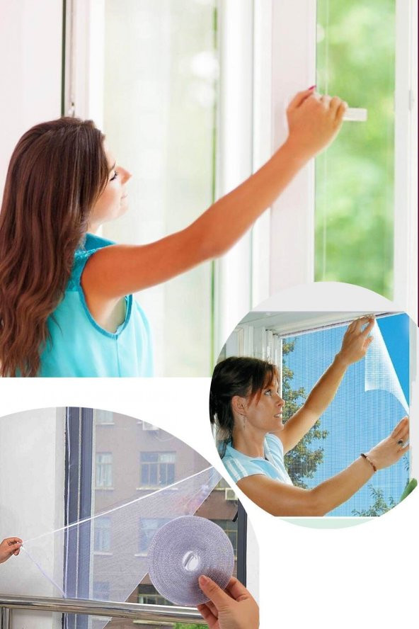 hagiki (3 Adet) 130X150 Cm Hazır Pencere Sinekliği 4 Mt Cırt Bantlı Tak Çıkar Tül Sineklik (3 Adet) ürün görseli 1