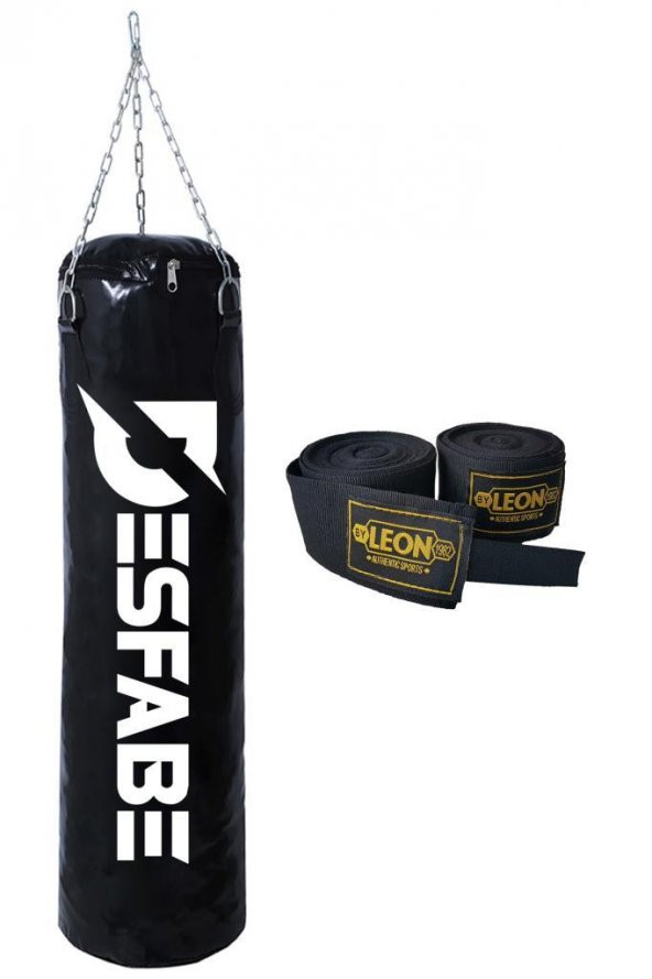 Desfabe Boxing Star 70x25 Cm Zincirli Boks Kum Torbası Siyah+El Sargı Bandajı ürün görseli 1