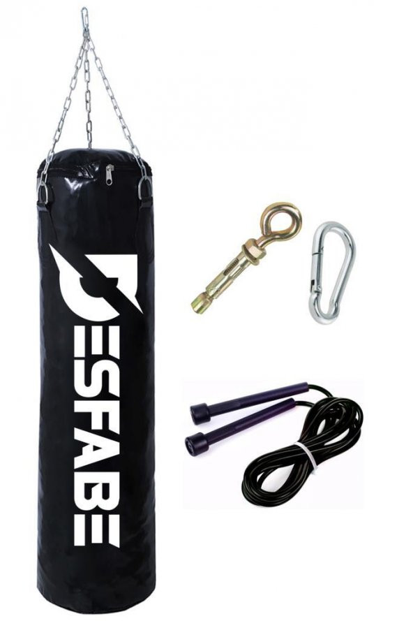 Desfabe Boxing Star 70x25 Cm Zincirli Boks Kum Torbası Siyah+Askı Aparatı+Atlama İpi ürün görseli 1