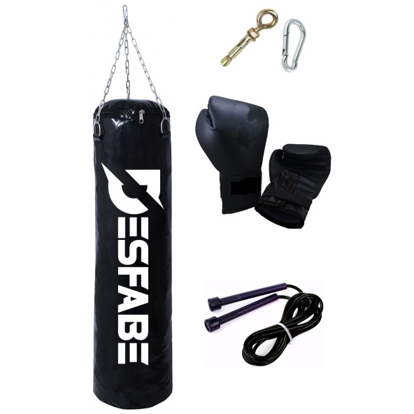 Desfabe Boxing Star 70x25 Cm Zincirli Boks Kum Torbası Siyah+Askı Aparatı+Boks Eldiveni+Atlama İpi ürün görseli 1