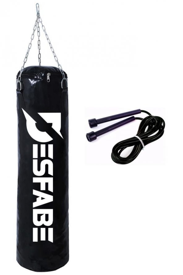 Desfabe Boxing Star 70x25 Cm Zincirli Boks Kum Torbası Siyah+Atlama İpi ürün görseli 1