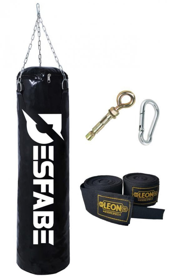 Desfabe Boxing Star 70x25 Cm Zincirli Boks Kum Torbası Siyah+Askı Aparatı+El Sargı Bandajı ürün görseli 1