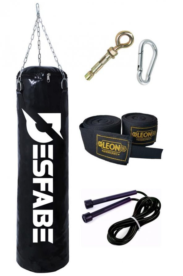 Desfabe Boxing Star 70x25 Cm Zincirli Boks Kum Torbası Siyah+Askı Aparatı+El Bandajı+Atlama İpi ürün görseli 1