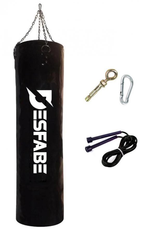 Desfabe Boxing Star 120x32 Cm Zincirli Boks Kum Torbası Siyah+Ask Aparatı+Atlama İpi ürün görseli 1