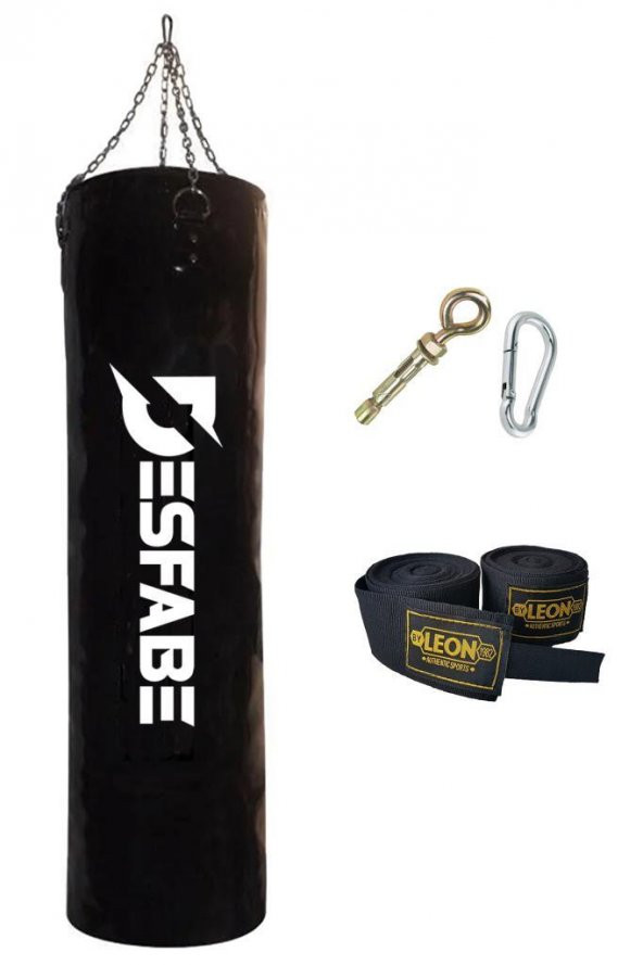 Desfabe Boxing Star 120x32 Cm Zincirli Boks Kum Torbası Siyah+Askı Aparatı+El Sargı Bandajı ürün görseli 1