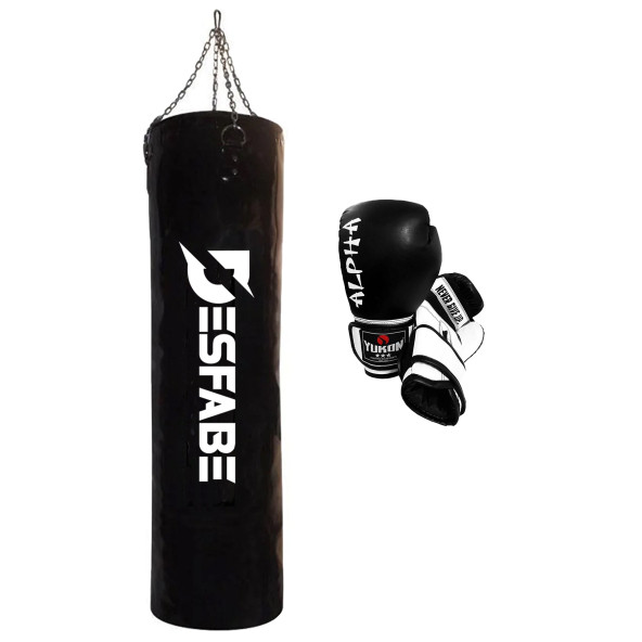 Desfabe Boxing Star 120x32 Cm Zincirli Boks Kum Torbası Siyah+Eldiven - Resim 2