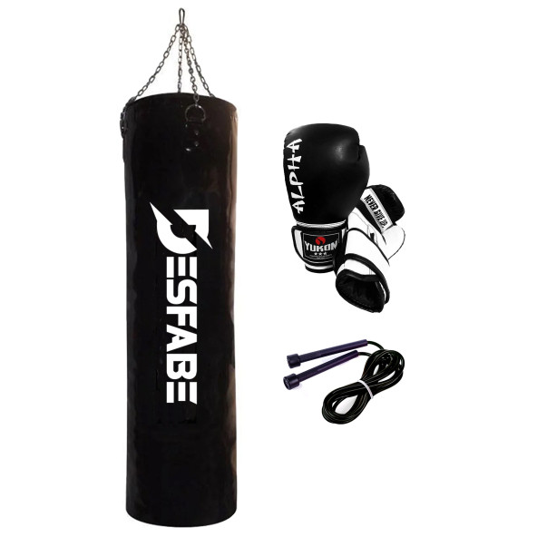 Desfabe Boxing Star 120x32 Cm Zincirli Boks Kum Torbası Siyah+Atlama İpi+Boks Eldiveni - Resim 2