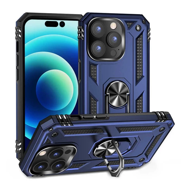 Gpack Apple iPhone 14 Pro Max Kılıf Vega Sert Silikon Tank Standlı Yüzüklü MıknatıslıNano ürün görseli 1