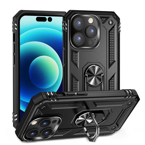 Gpack Apple iPhone 14 Pro Kılıf Vega Sert Silikon Tank Standlı Yüzüklü MıknatıslıNano ürün görseli 1