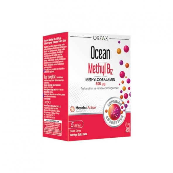 Ocean Methyl B12 Metilcobalamin 500µg 5ml Dilaltı Sprey ürün görseli 1