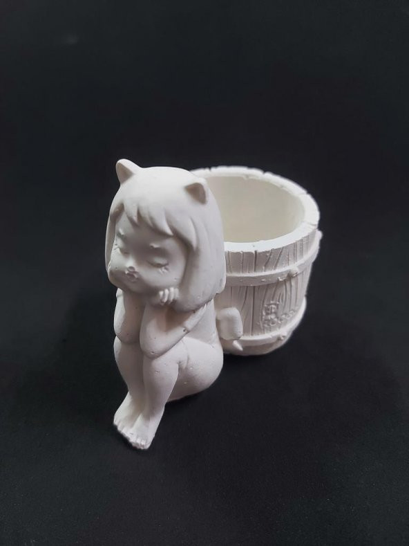 Sepetli Kedi Kız Kalemlik Saksı 11x7cm ürün görseli 1