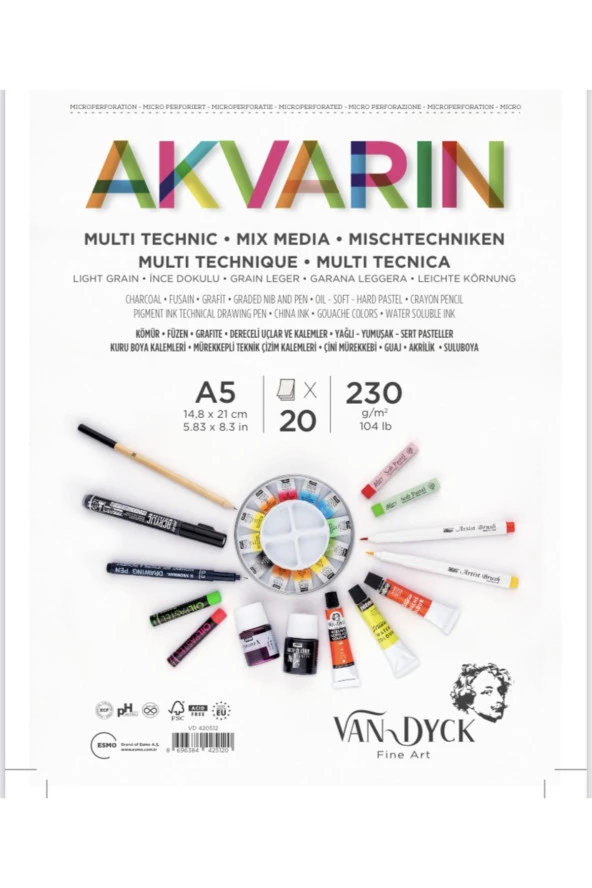 Van Dyck Sulu Boya Blok Multipurpose A5 Üstten Spiralli 20 Yaprak Çok Amaçlı Suluboya Bloğu ürün görseli 1
