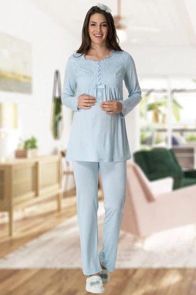 Mecit 5414 Bayan Mavi Lohusa Pijama Takımı ürün görseli 1