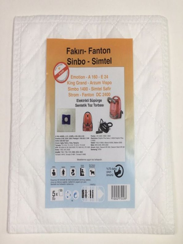 MEYSAN Meysan FAKIR-FANTON SİNBO-SİMTEL 5Lİ SÜPÜRGE TOZ TORBASI ürün görseli 1