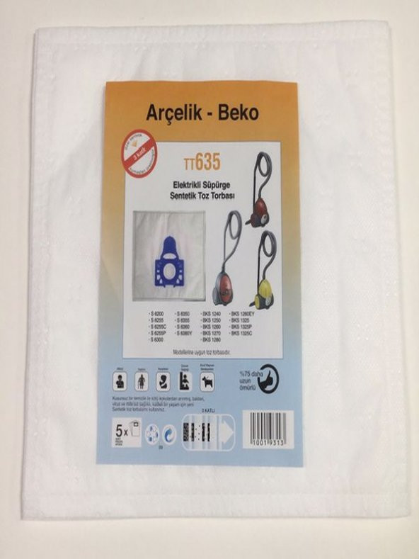 MEYSAN Meysan ARÇELİK-BEKO TT635 5Lİ SÜPÜRGE TOZ TORBASI ürün görseli 1