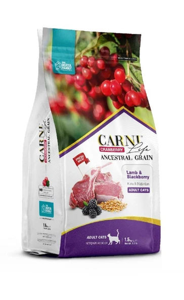 Carni Life Kızılcık Kuzu Etli ve Böğürtlenli Yetişkin Kedi Maması 1.5 Kg ürün görseli 1
