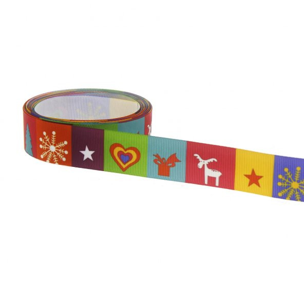 2,5cm x 5metre Grogren Yılbaşı Kurdela Karışık Desen No: 28 ürün görseli 1