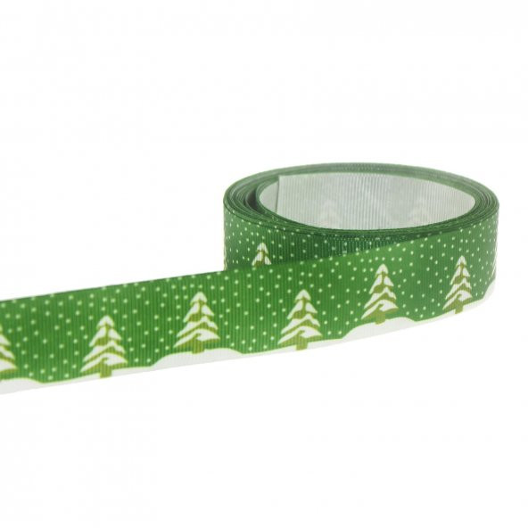 2,5cm x 5metre Grogren Yılbaşı Kurdela Yeşil Çam Ağaçlı No: 10 ürün görseli 1