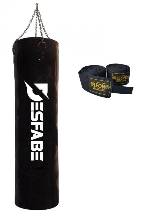 Desfabe Boxing Star 120x32 Cm Zincirli Boks Kum Torbası Siyah+El Sargı Bandajı ürün görseli 1
