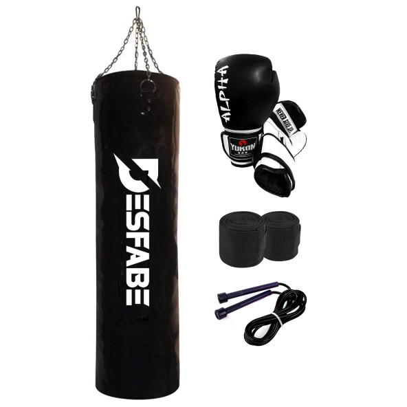 Desfabe Boxing Star 120x32 Cm Zincirli Boks Kum Torbası Siyah+El Bandajı+Boks Eldiveni+Atlama İpi - Resim 2