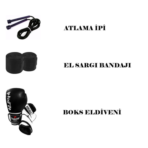 Desfabe Boxing Star 120x32 Cm Zincirli Boks Kum Torbası Siyah+El Bandajı+Boks Eldiveni+Atlama İpi - Resim 3