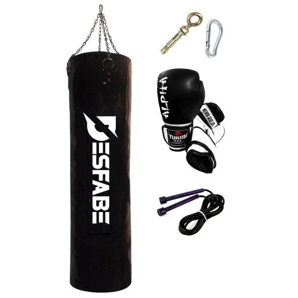 Desfabe Boxing Star 120x32 Cm Zincirli Boks Kum Torbası Siyah+Askı Aparatı+Boks Eldiveni+Atlama İpi - Resim 2