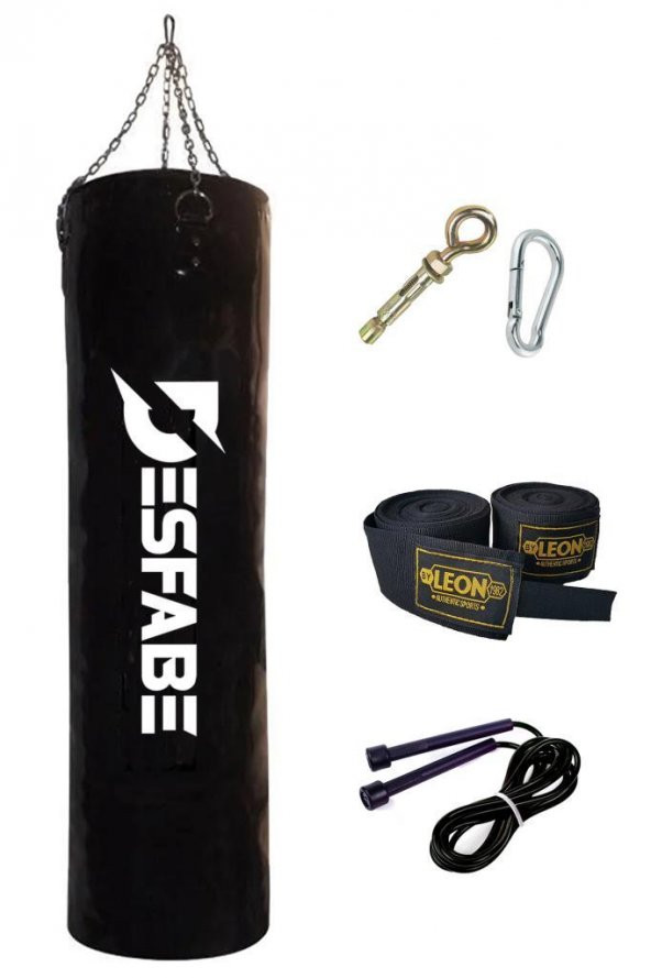 Desfabe Boxing Star 120x32 Cm Zincirli Boks Kum Torbası Siyah+Askı Aparatı+El Bandajı+Atlama İpi ürün görseli 1
