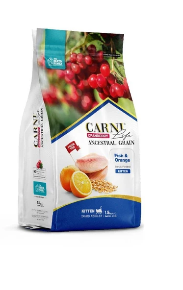 Carni Life Kızılcık Balıklı ve Portakallı Yavru Kedi Maması 1.5 Kg ürün görseli 1