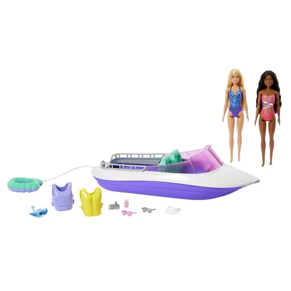 Barbie'nin Botu Oyun Seti, 2 Barbie, 4 oturma alanı bulunan şeffaf zeminli tekne (46 cm) ve 4 aksesuarıyla, 3 yaş ve üzeri HHG60 ürün görseli 1