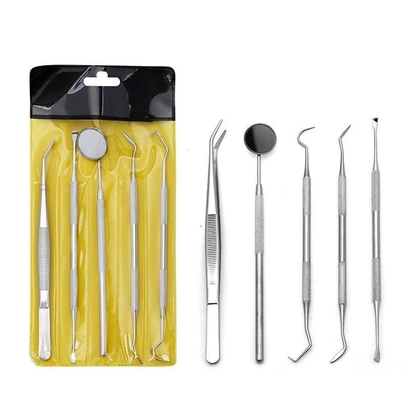 Valkyrie 5 Parça Paslanmaz Çelik Diş Temizleme Ağız Bakımı 5 Li Set Ayna Orak Skaler Spatula Cımbız Seti ürün görseli 1