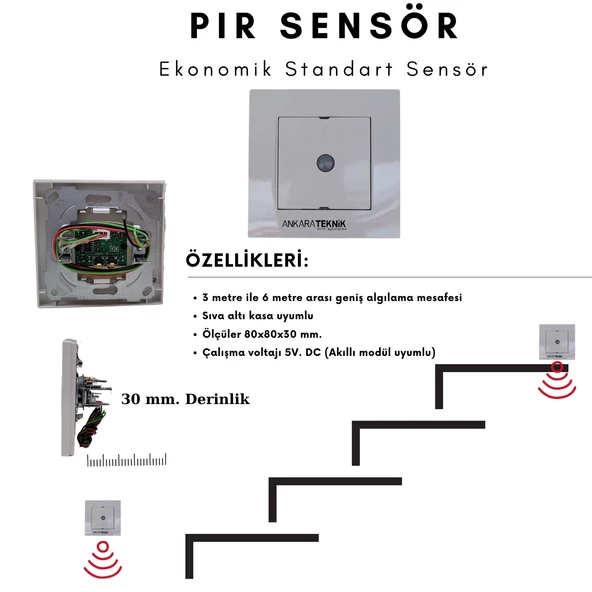 Akıllı Merdiven At-Eco Oled Serisi Akıllı Modül + 2 Adet PIR Sensör (Standart Sensör) - Resim 5