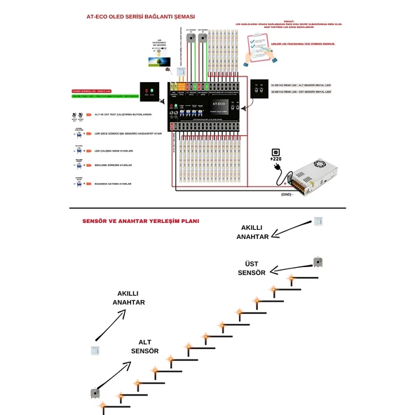 Akıllı Merdiven At-Eco Oled Serisi Akıllı Modül + 2 Adet PIR Sensör (Standart Sensör) - Resim 4