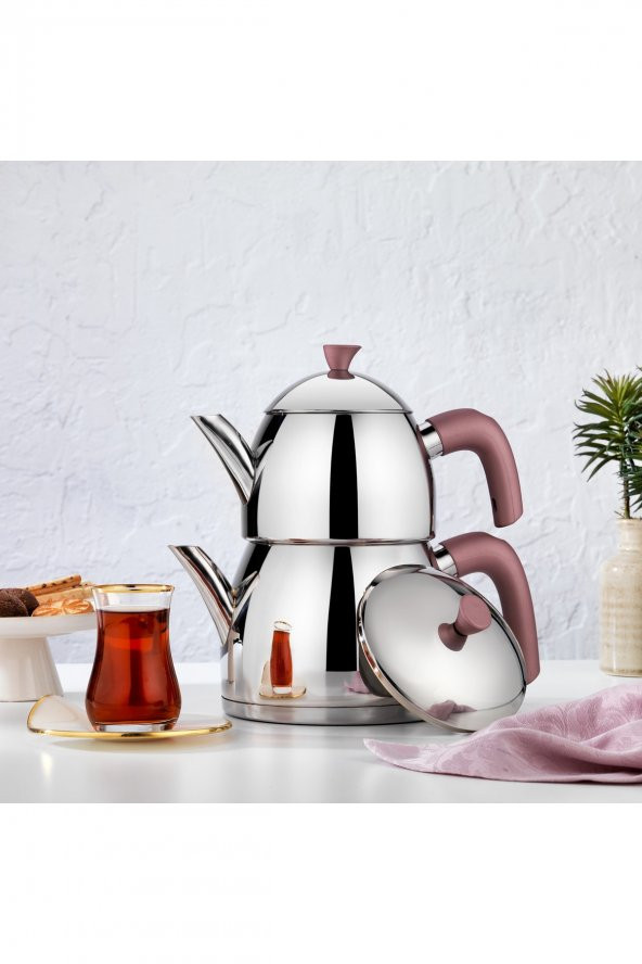 Schafer Alexa Aile Boyu Çelik Çaydanlık Takımı-4 Parça-Rose gold ürün görseli 1