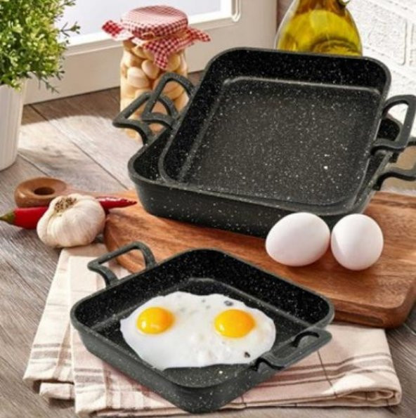 Eda Asya Döküm Granit 3lü Kapaksız Kare Sahan Seti 20-22-24 cm ürün görseli 1