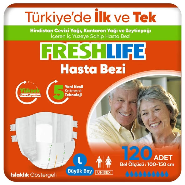 4'lü Freshlife Large Bel Bantlı Yetişkin Hasta Bezi 30x4 (120 Adet) ürün görseli 1
